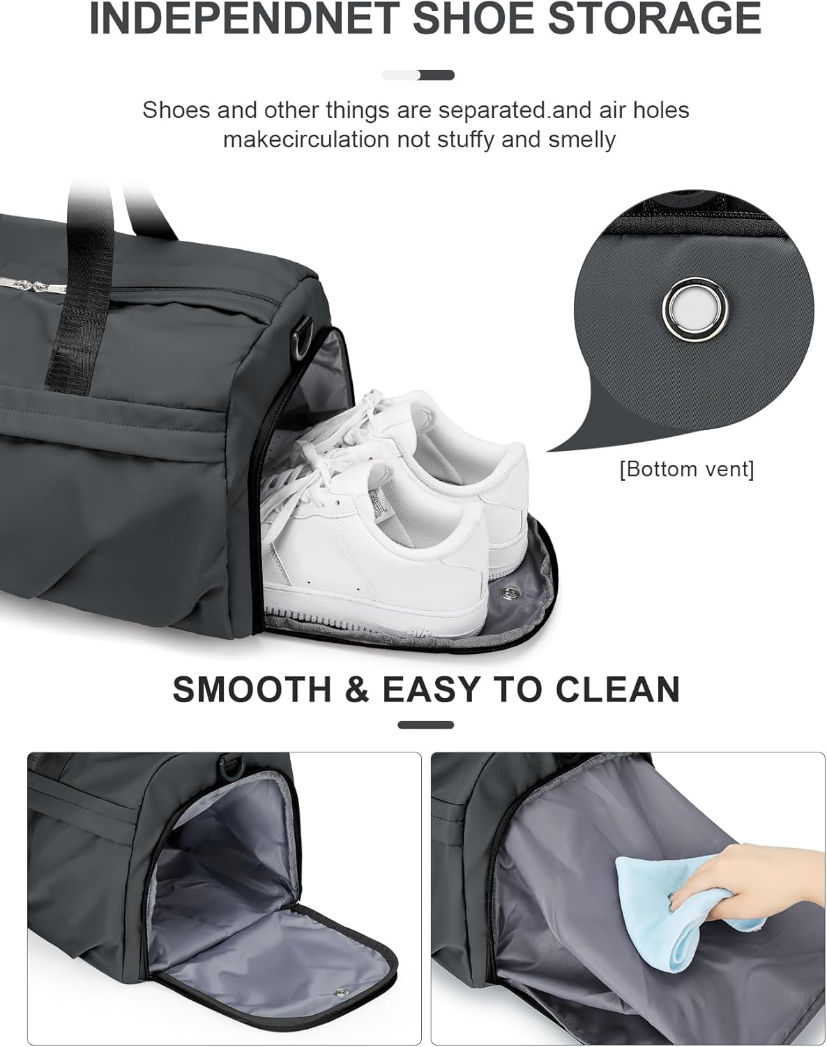 Gym Duffle Bag with Shoe Compartment for Women Men Sports Workout Carry on Weekend Overnight Bag, Grey