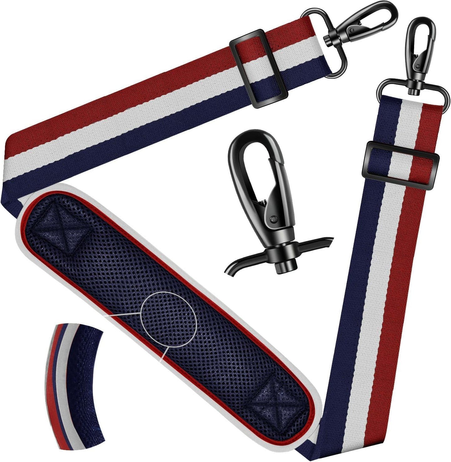 ZINZ 59-Inch Universal Shoulder Strap with Ultra-Thick Fixed Breathable Pad - Adjustable Heavy-Duty for Laptop, Crossbody, Gym, Camera Bags and More - Stripe-BWR
