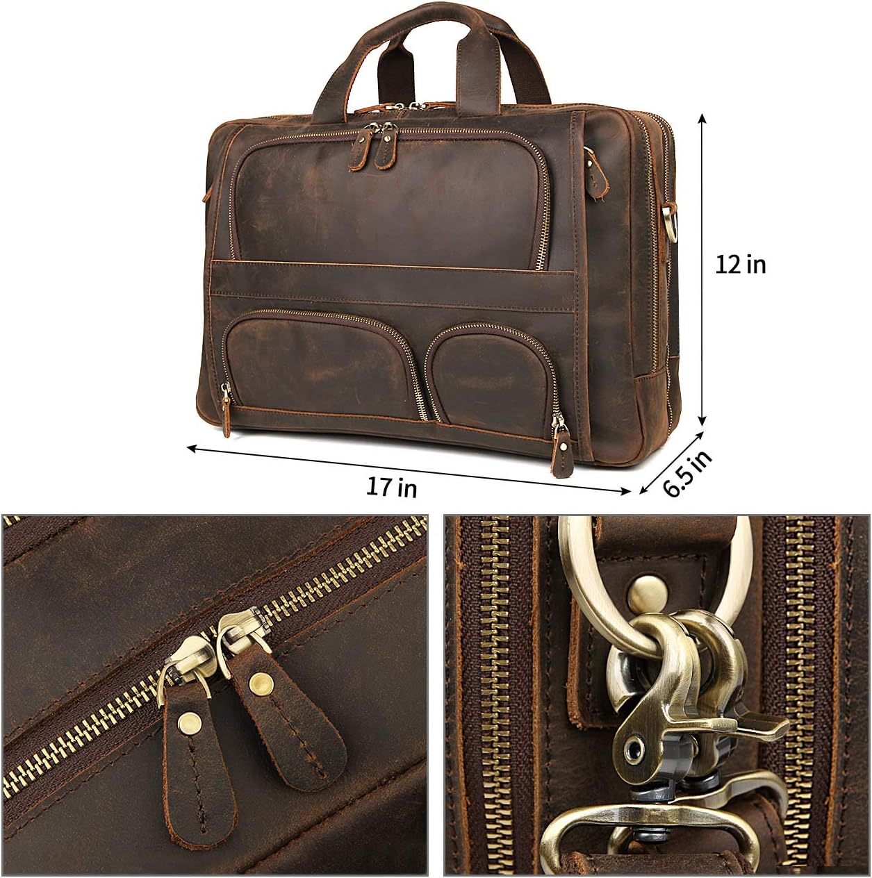 Augus Business Travel Briefcase Genuine Leather Duffel Bags for Men Laptop Bag fits 15.6 inches