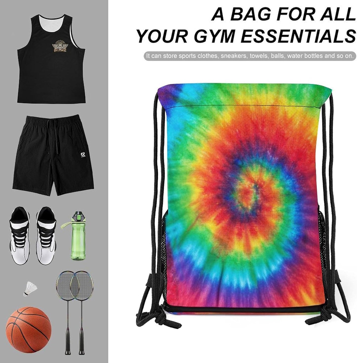 Tie Dye Drawstring Backpack Gym Bag With Shoe Compartment String Bag Sport Beach Swimming Sackpack For Women Men