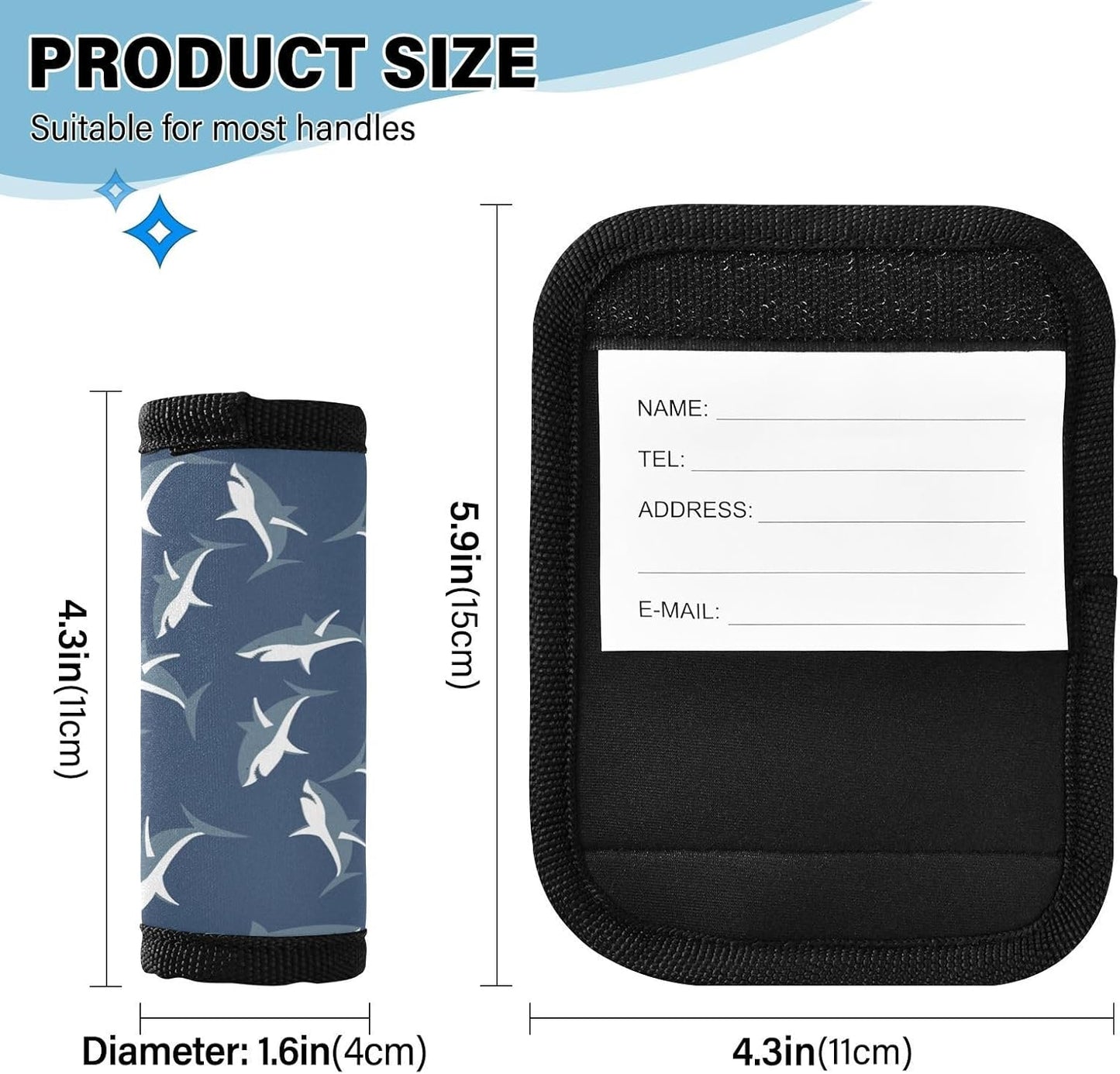 Sharks Pattern 2 Pack Luggage Handle Wrap for Suitcase Luggage Identifier Travel Tags Handle Protection Sleeve Cover