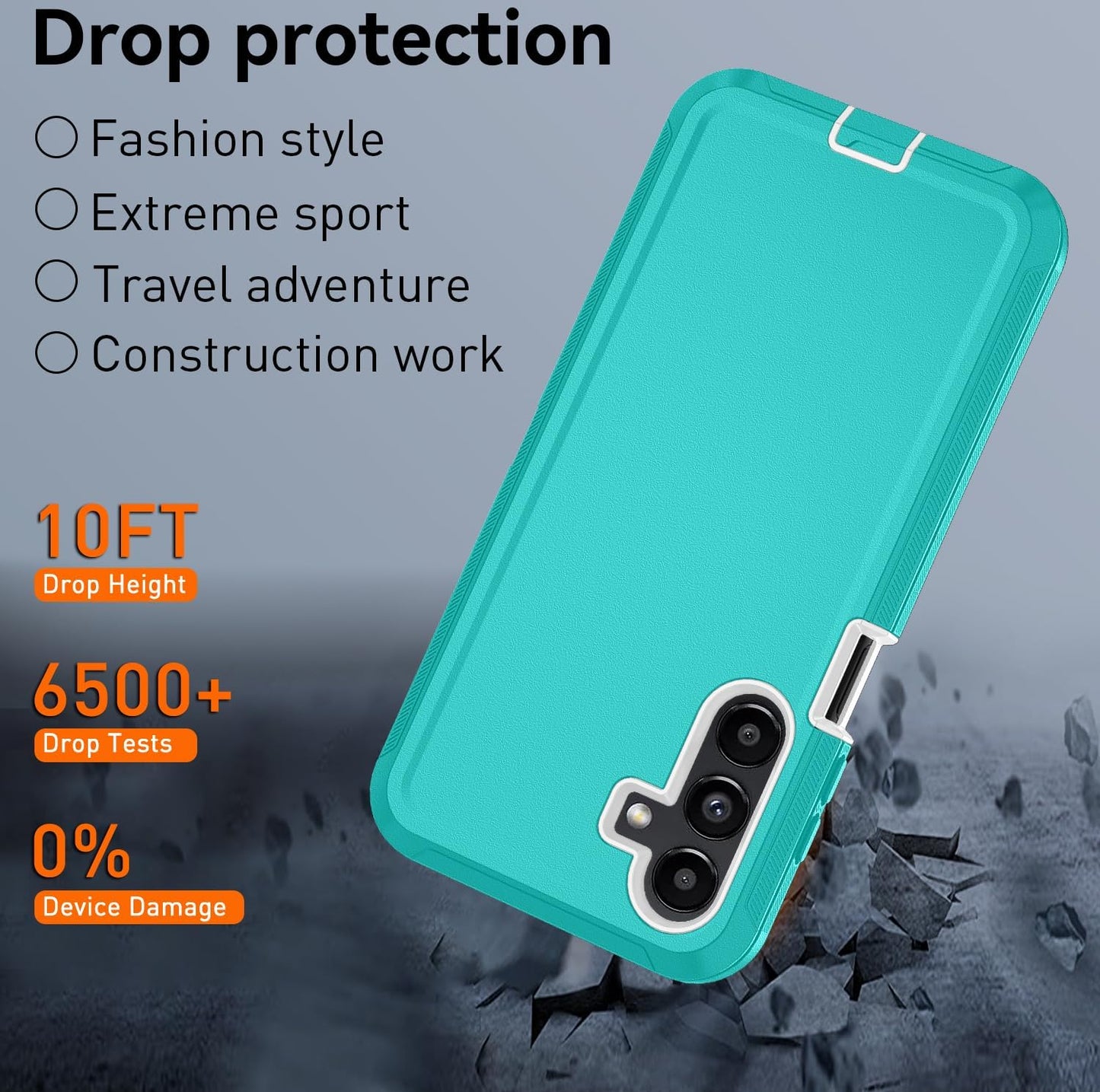 for Samsung Galaxy A17 5G case,A16 5G Heavy Duty case,with A Tempered Glass Screen Protector, [Military Grade Protective ] [Shockproof] [Dropproof] [Dust-Proof] (with Belt Clip-Teal/White)