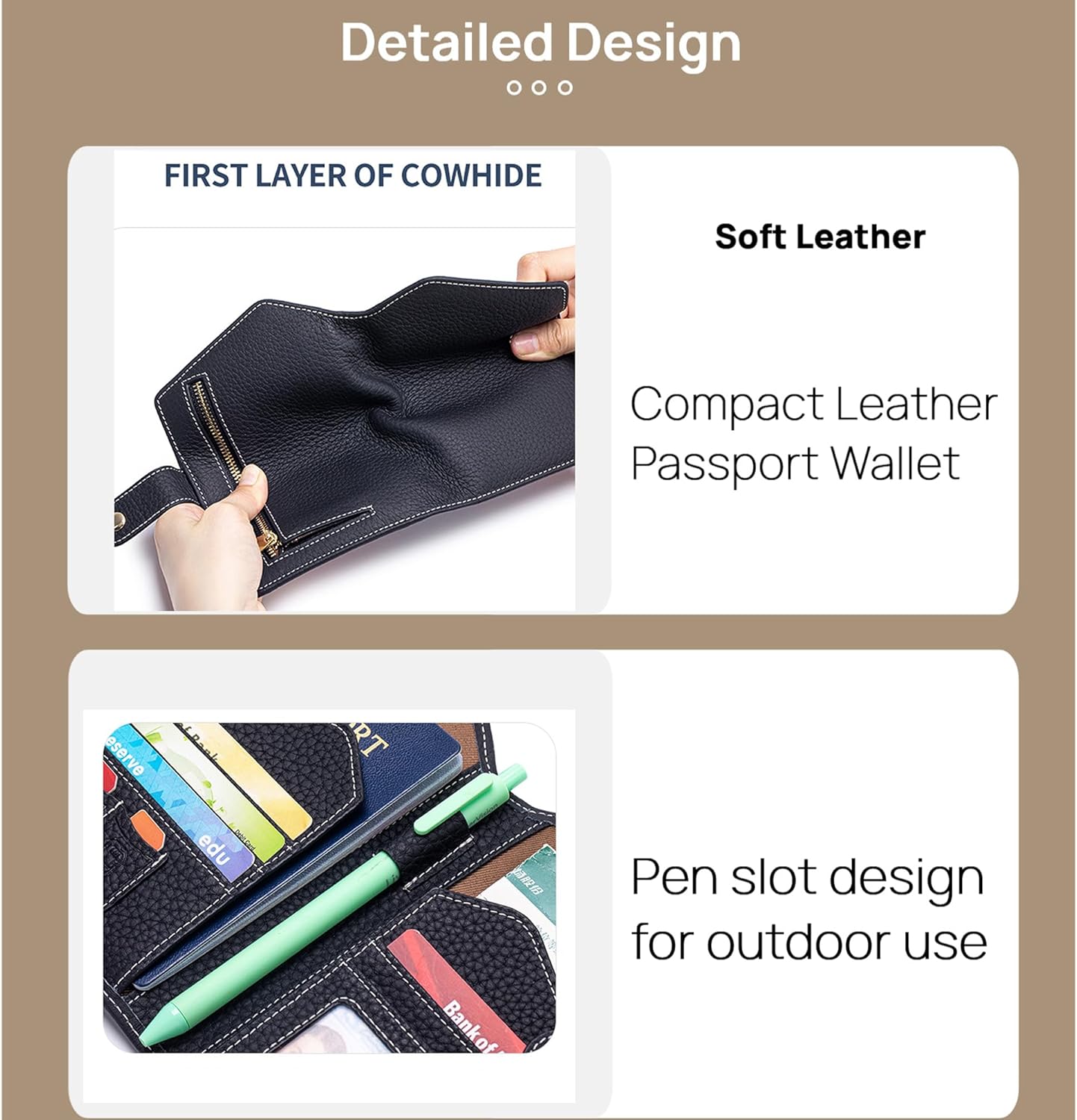 Cute RFID Passport Wallet for Women Leather Slim Passport Holder Travel Wallet Cover with Zipper Coin Purse, Credit Card, Sim and Tticket Slots (Black)