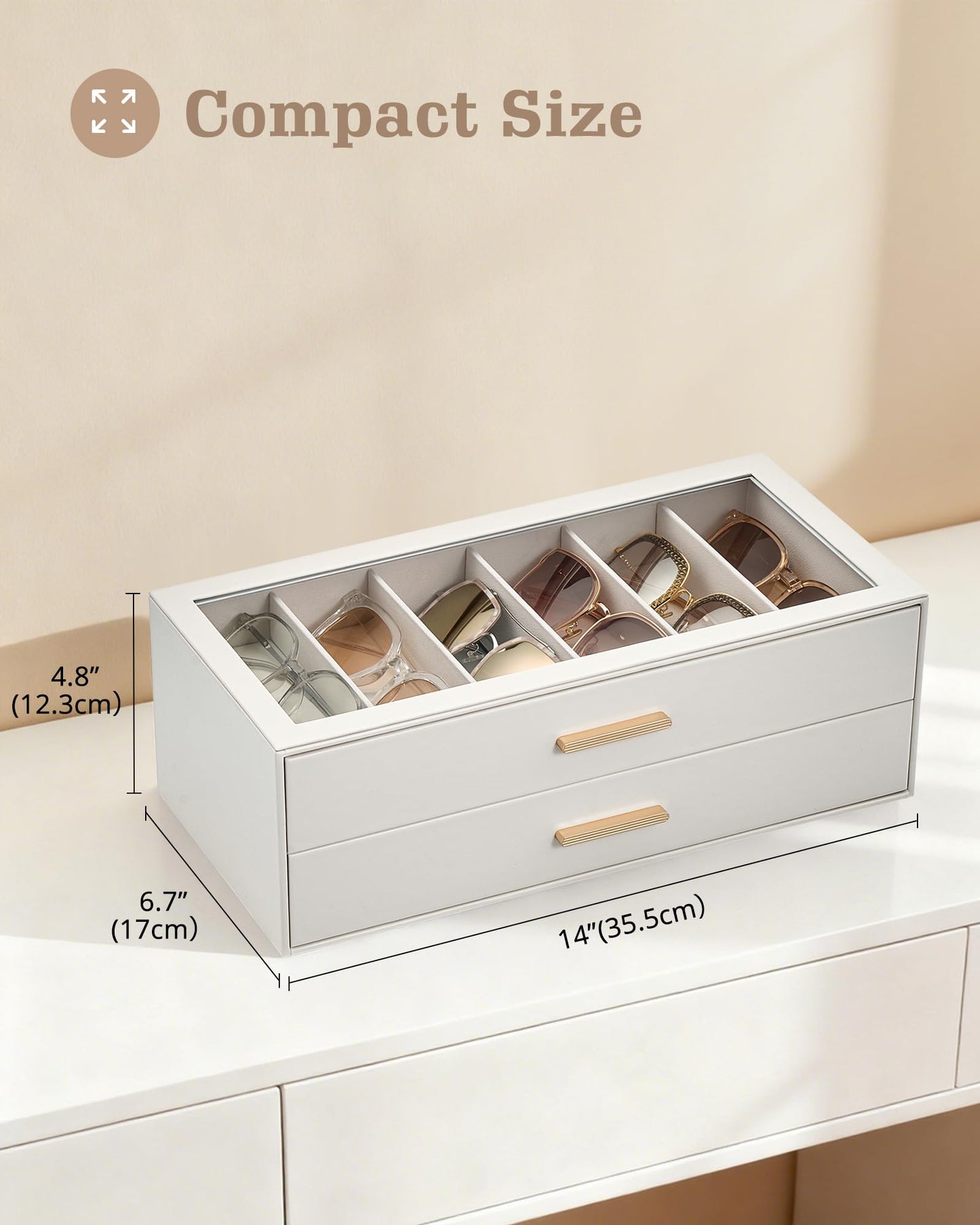 Lolalet 12 Slots 2-Layer Sunglasses Organizer for Women -Beige