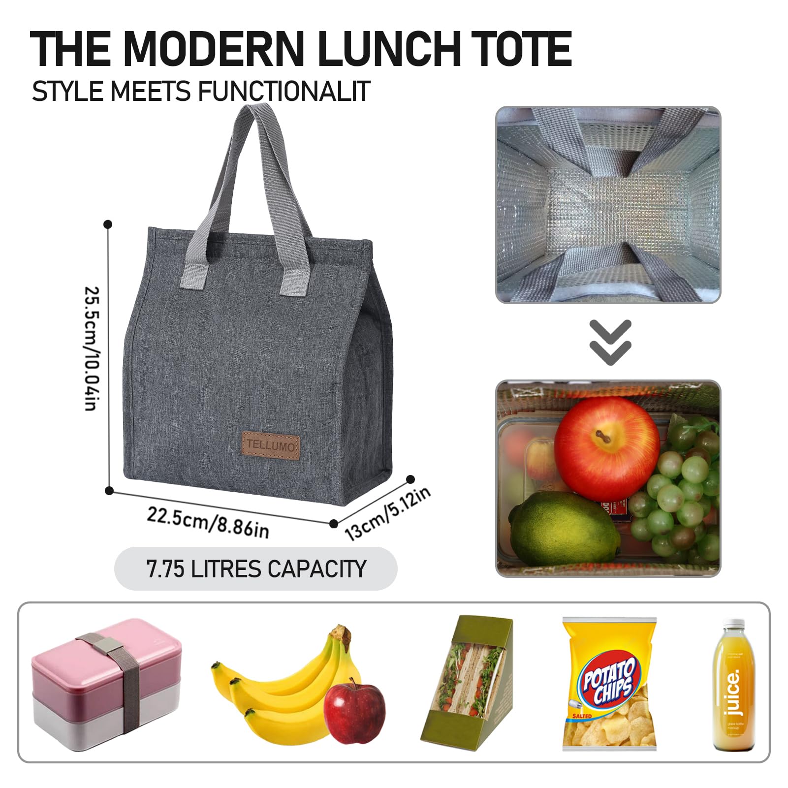 TELLUMO Insulated Lunch Bag for Men Women, Large Reusable Leakproof Lunch Box Container, Small