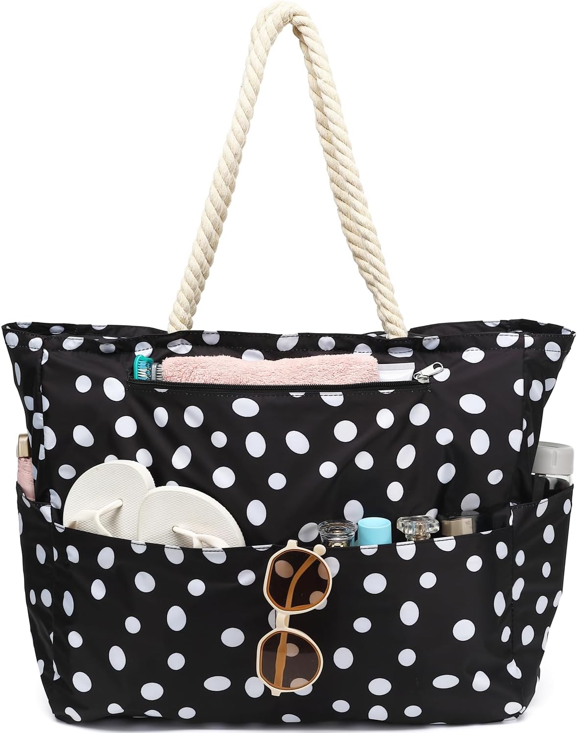 Large Beach Bag for Women, Waterproof Travel Tote Bag with Lunch/Wet Pocket for Weekender, Sandproof, Zipper Closure