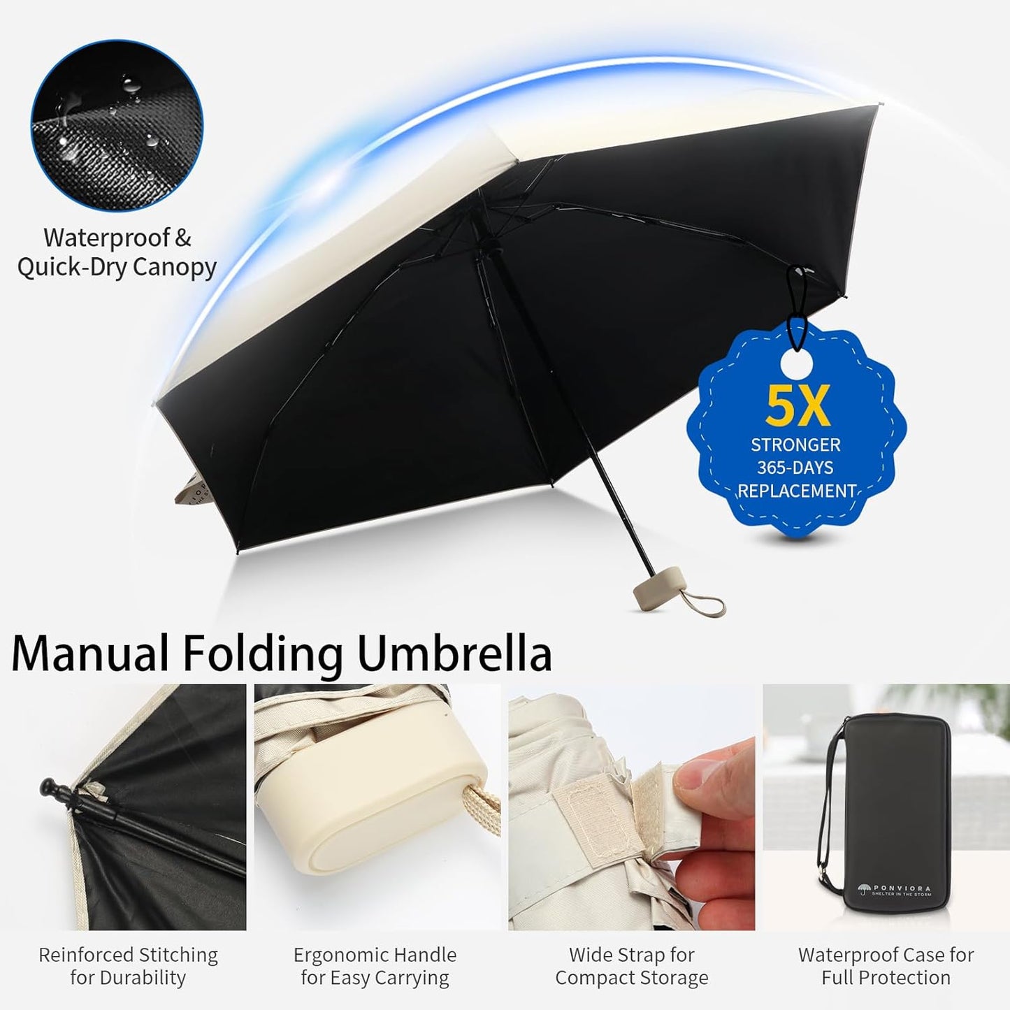 Compact Mini Windproof Travel Umbrella-UPF 50+ Sun & Rain Protection, Small Folding Design Fits in Pocket or Purse, Lightweight Portable with Case for Women, Men & Kids