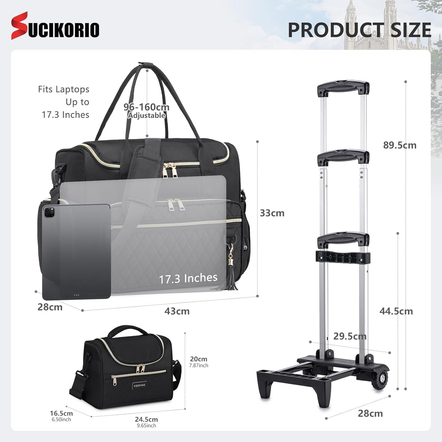 Rolling Laptop Bag 17.3 Inch With Insulated Lunch Bag 3 IN 1 Waterproof Rolling Briefcase With Wheels for Women