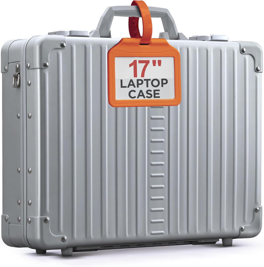 All Aluminum Lightweight 17" Premiuim Laptop Briefcase for Men – Shockproof Hard Shell Attache Case with Two TSA Key Locks, Metal Carrying Case for Travel, Storage, and Business Equipment (Platinum)
