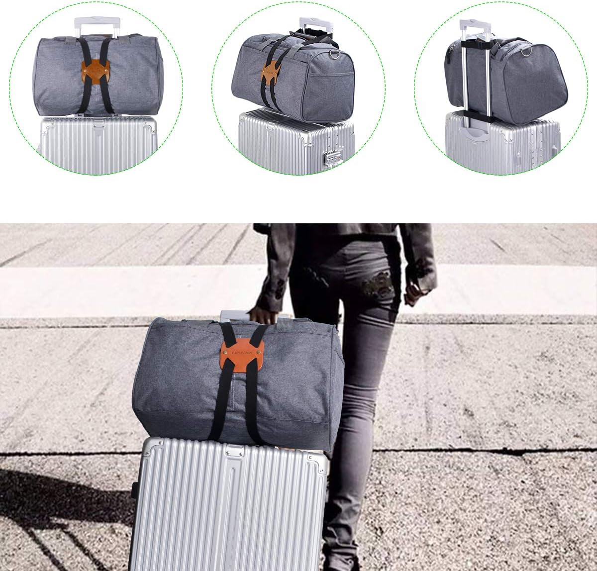 Adjustable Luggage Straps for Suitcases Add a Bag High Elastic Travel Bag Bungees Connecting Carry On Bag TSA Approved (2 Pack Black)