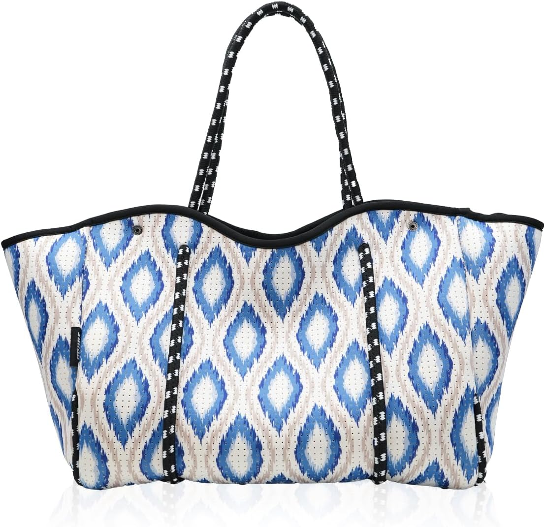Neoprene Beach Bag for Women, Large Travel Tote Gym & Pool Bag, Detachable Pouch