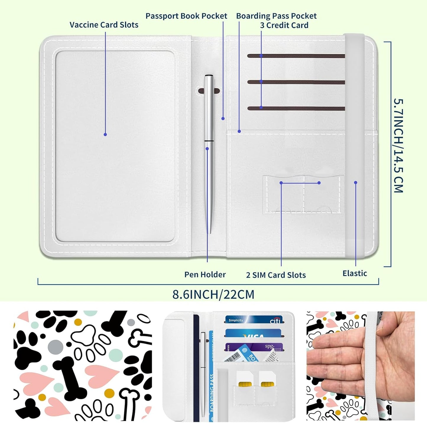 Passport Holder for Travel Essentials, Leather RFID Blocking Passport Wallet Cover Case, Cute Passport Book Holders for Women and Men Cute Dog Paws