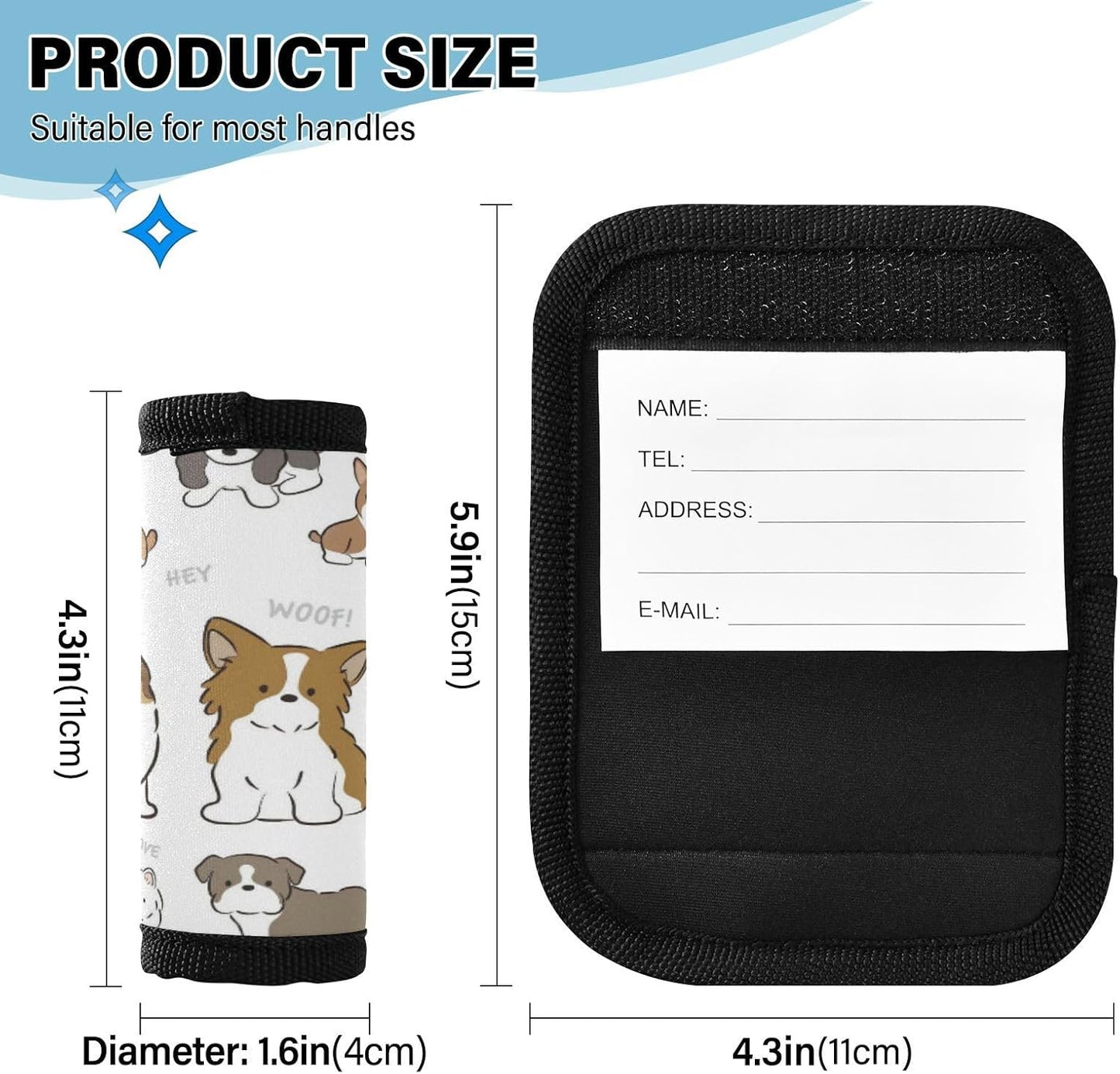4Pcs Luggage Handle Wrap Suitcase Identifier Handle Covers Tags Soft Travel Bags Luggage Handle Gripper Accessories for Airplane Flying Cute Cartoonish Dogs