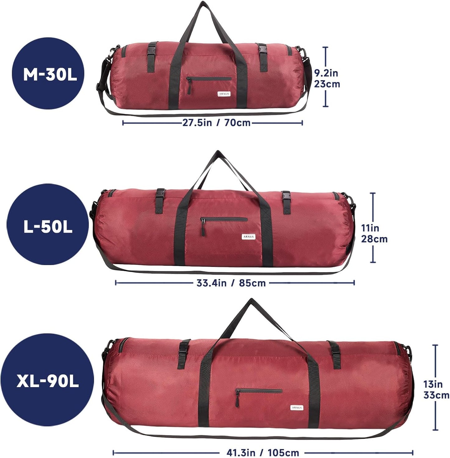 Arxus Extra Large Duffle Bag for Travel Gym 90L 50L 30L Baseball Bat Sports Duffel Bags for Men with Shoulder Strap, Tent Storage Camping