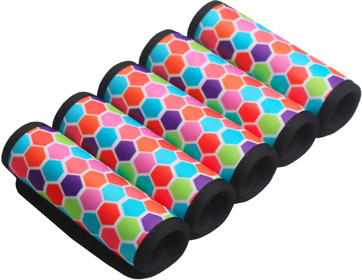 Luggage Handle Wrap for Suitcase-Printed Bright Neoprene Luggage Tags/Grips/Identifiers/Markers/Covers/Gripper for Suitcases Carry On Bags 5 Packs (Colorful-5 Packs)
