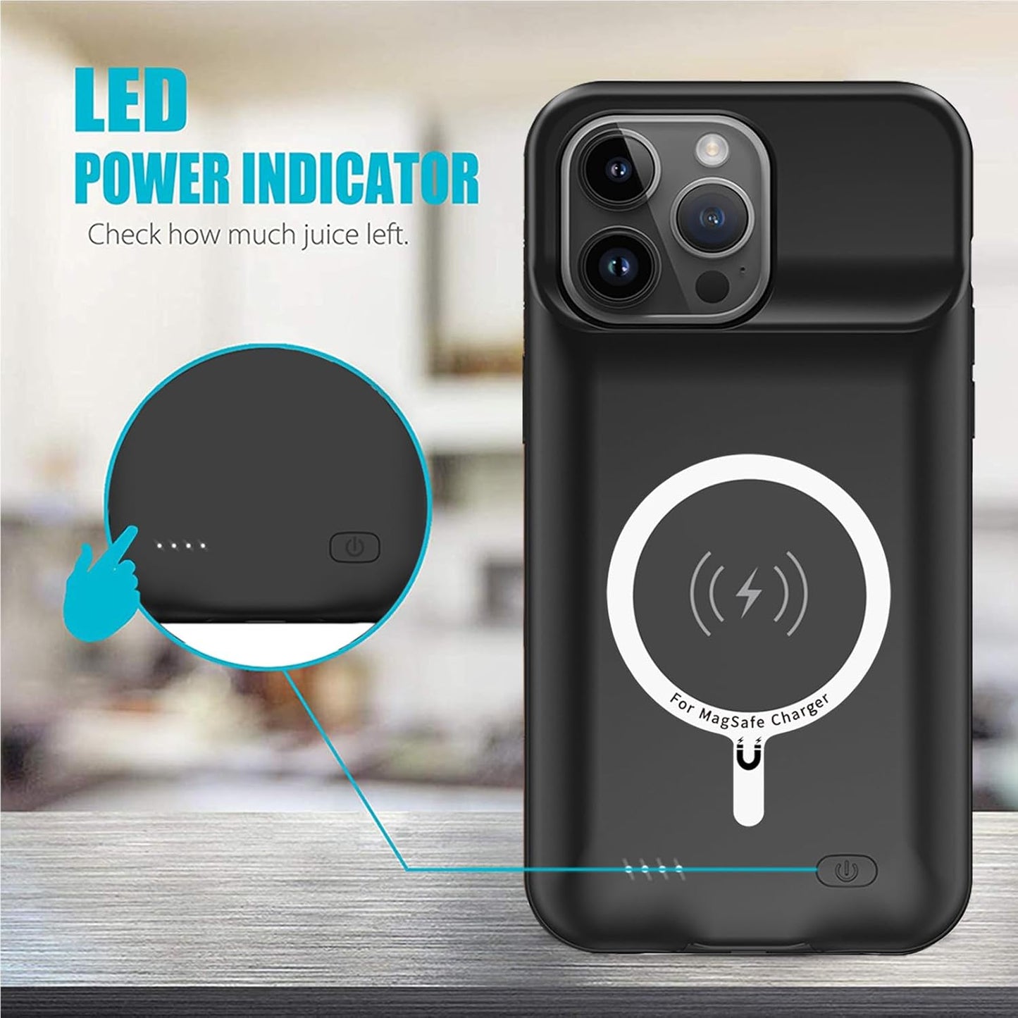 Battery Case for iPhone 14 Pro Max, 10800mAh High Capacity Smart Portable Charger Case Rechargeable Battery Pack Charging Case with Wireless Charging Compatible with iPhone 14 Pro Max (6.7 inch)-Black