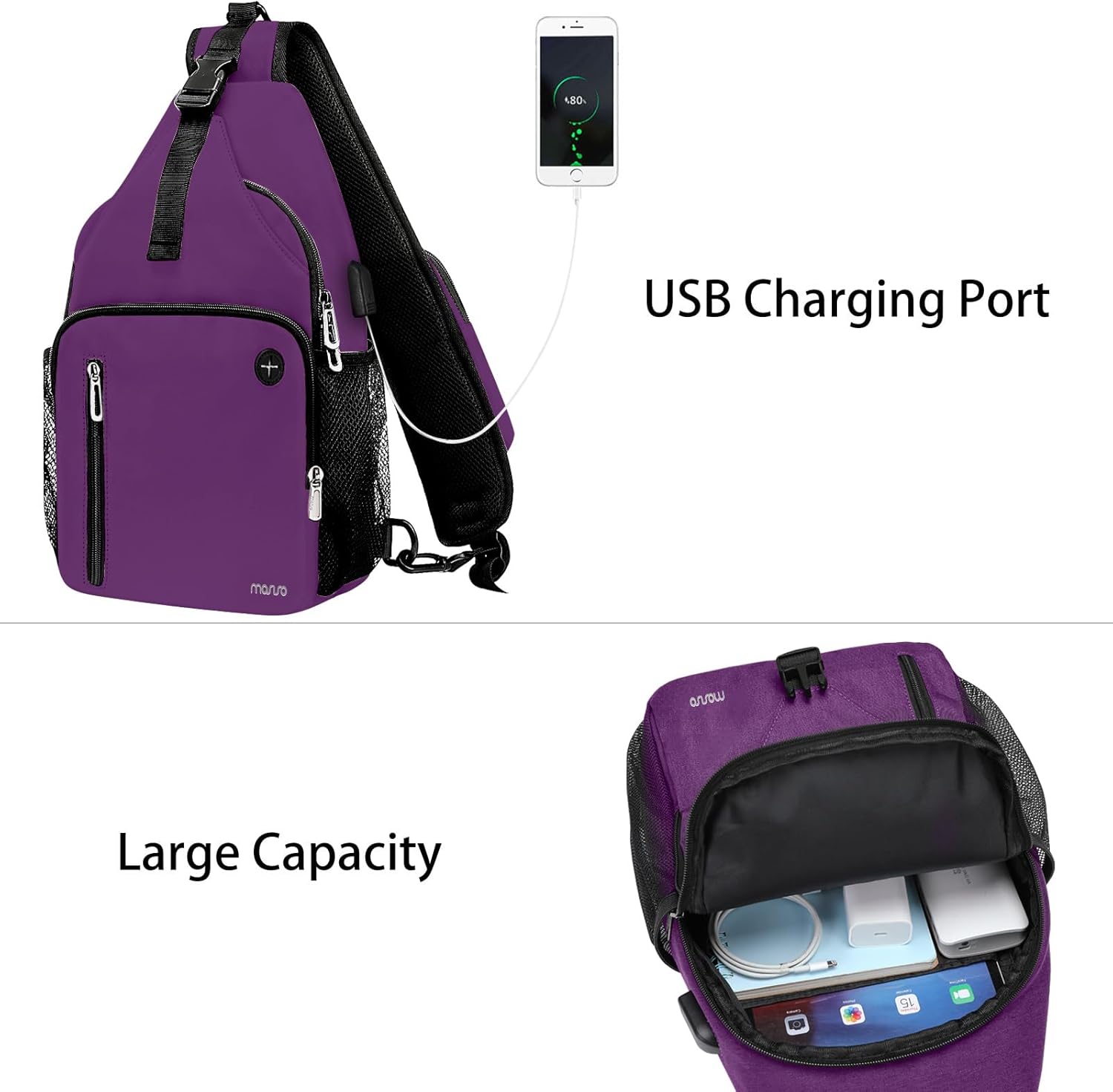 MOSISO Sling Backpack Bag, Crossbody Shoulder Bag Travel Hiking Daypack Chest Bag with Front Square