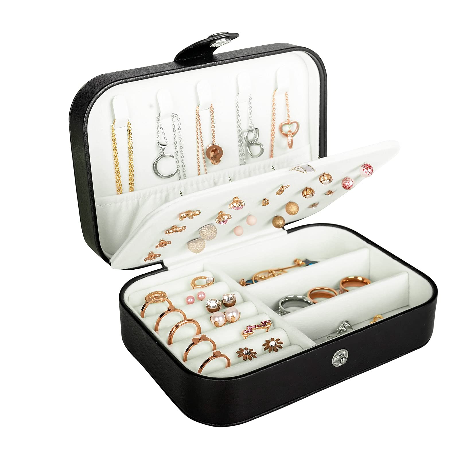 Hatori Travel Jewelry Box, PU Leather Small Jewelry Organizer for Women Girls, Double Layer