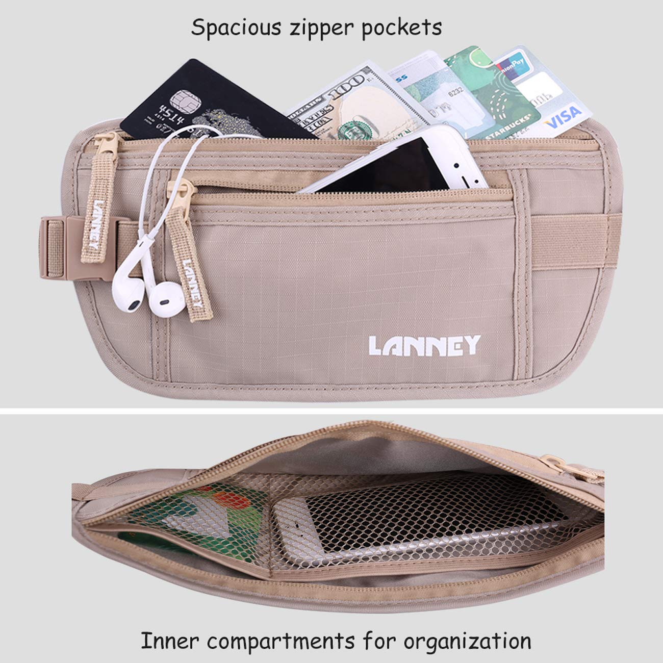 Money Belt for Travel, Slim RFID Blocking Women and Men Hidden Travel Pouch Under Clothes, Passport
