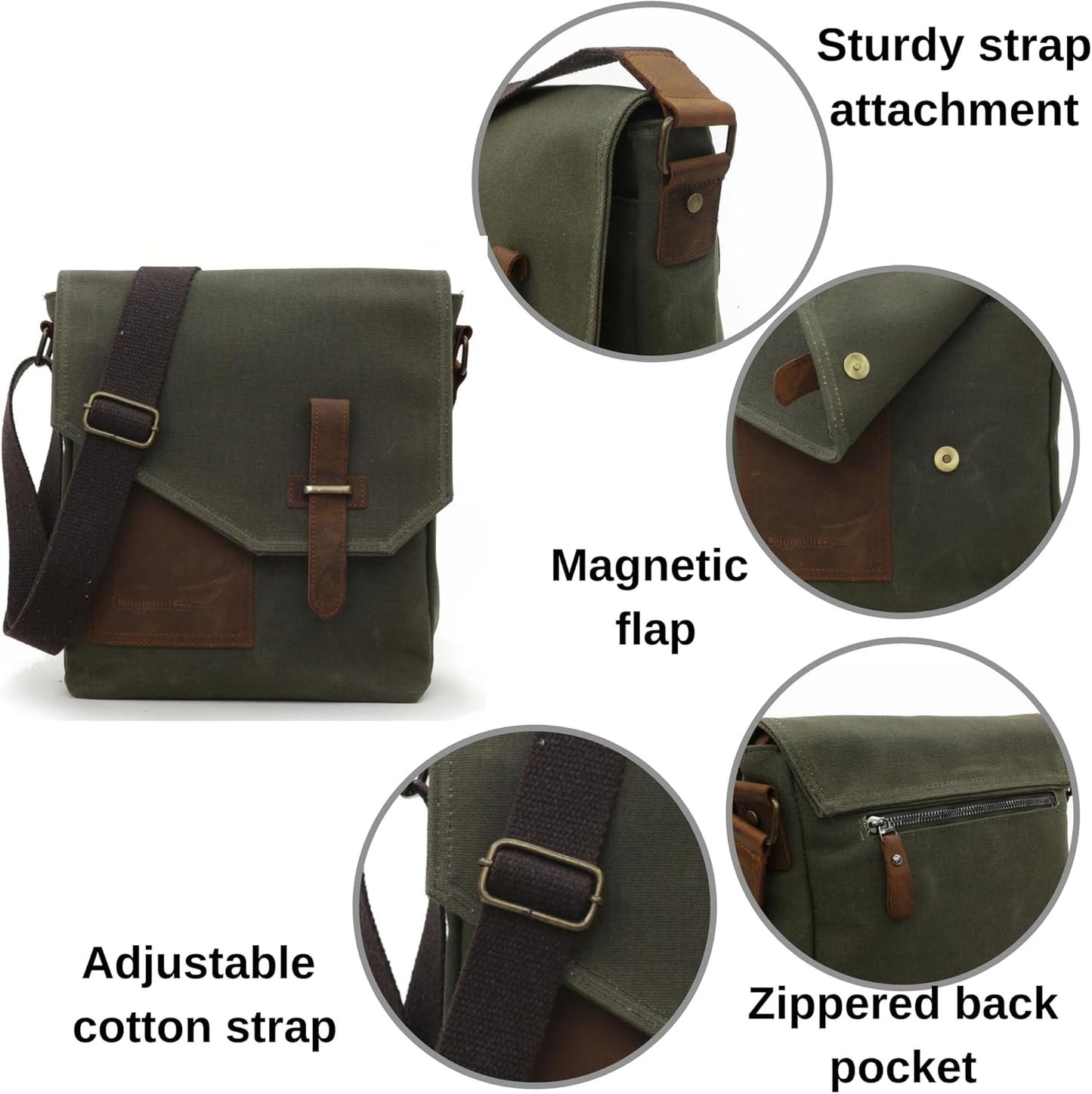 Waxed Canvas Shoulder Bag – Waterproof Leather Detailed Messenger Bag