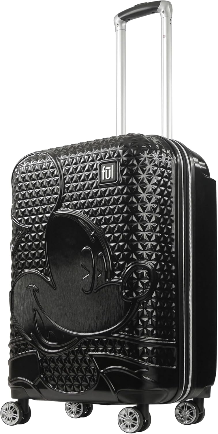 FUL Disney Mickey Mouse 25 Inch Rolling Luggage, Hardshell Suitcase with Spinner Wheels, Black