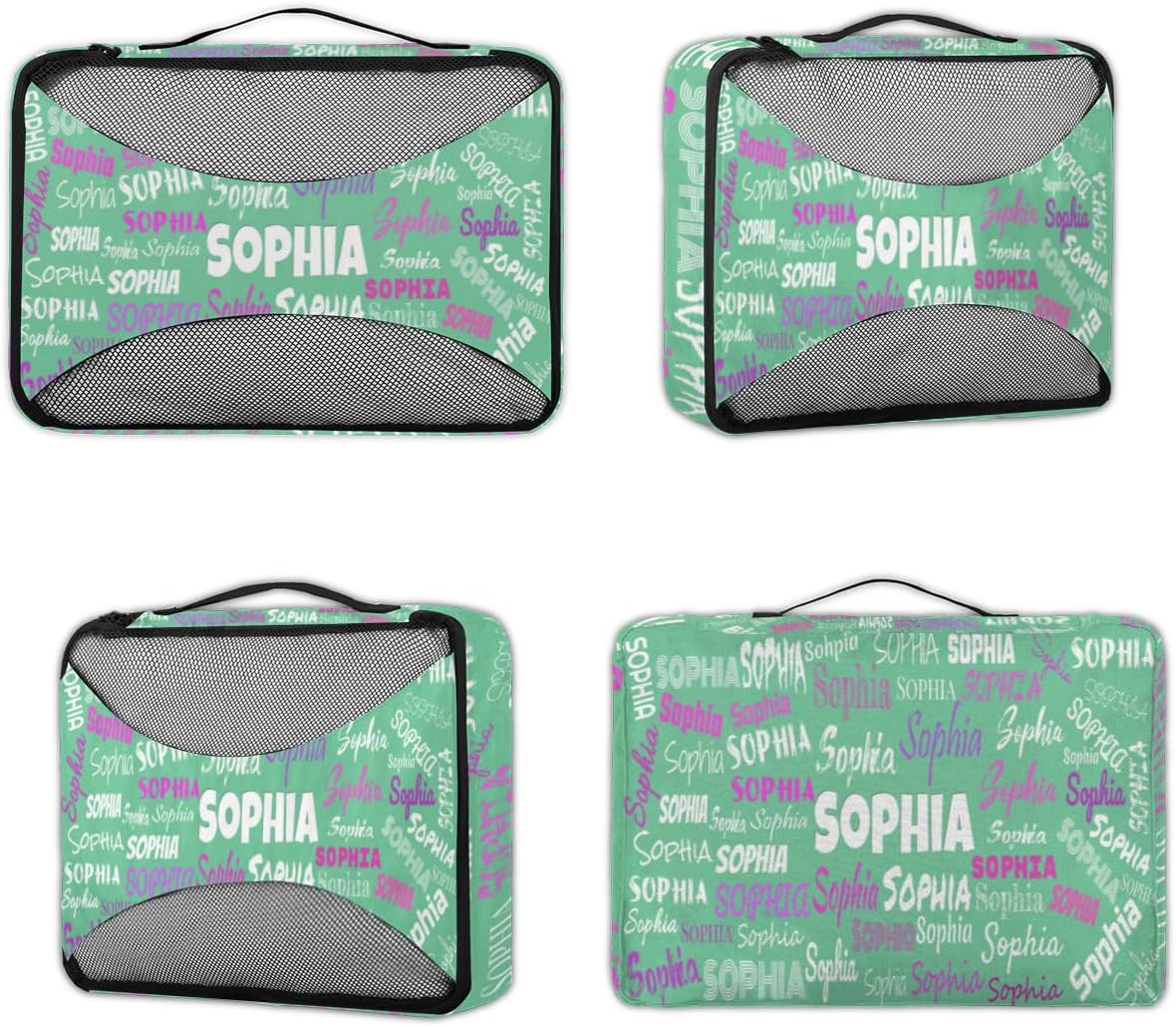 Personalized Name 4 Set Packing Cubes Luggage Packing Organizers Travel Accessories for Women Girls, Light Green