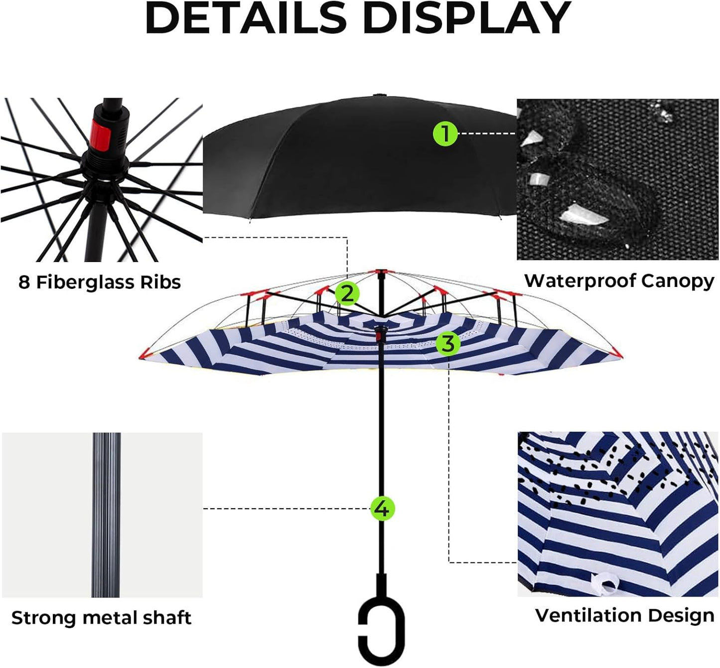 LLanxiry Windproof Inverted Umbrella, Large Reverse Umbrellas for Rain with C-shaped Handle Big Upside Down Inside Out Umbrella for Women & Men