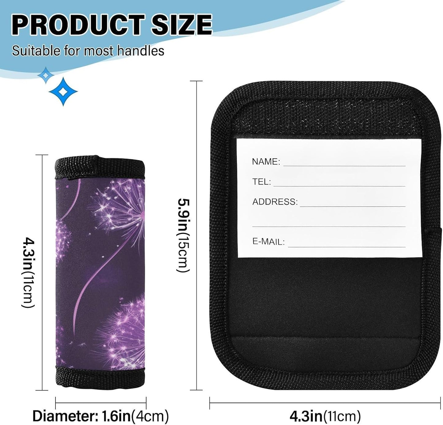 Cute Purple Dandelions 4 Pack Luggage Handle Wraps Covers for Suitcase Identifiers Bag Tags Travel Accessories