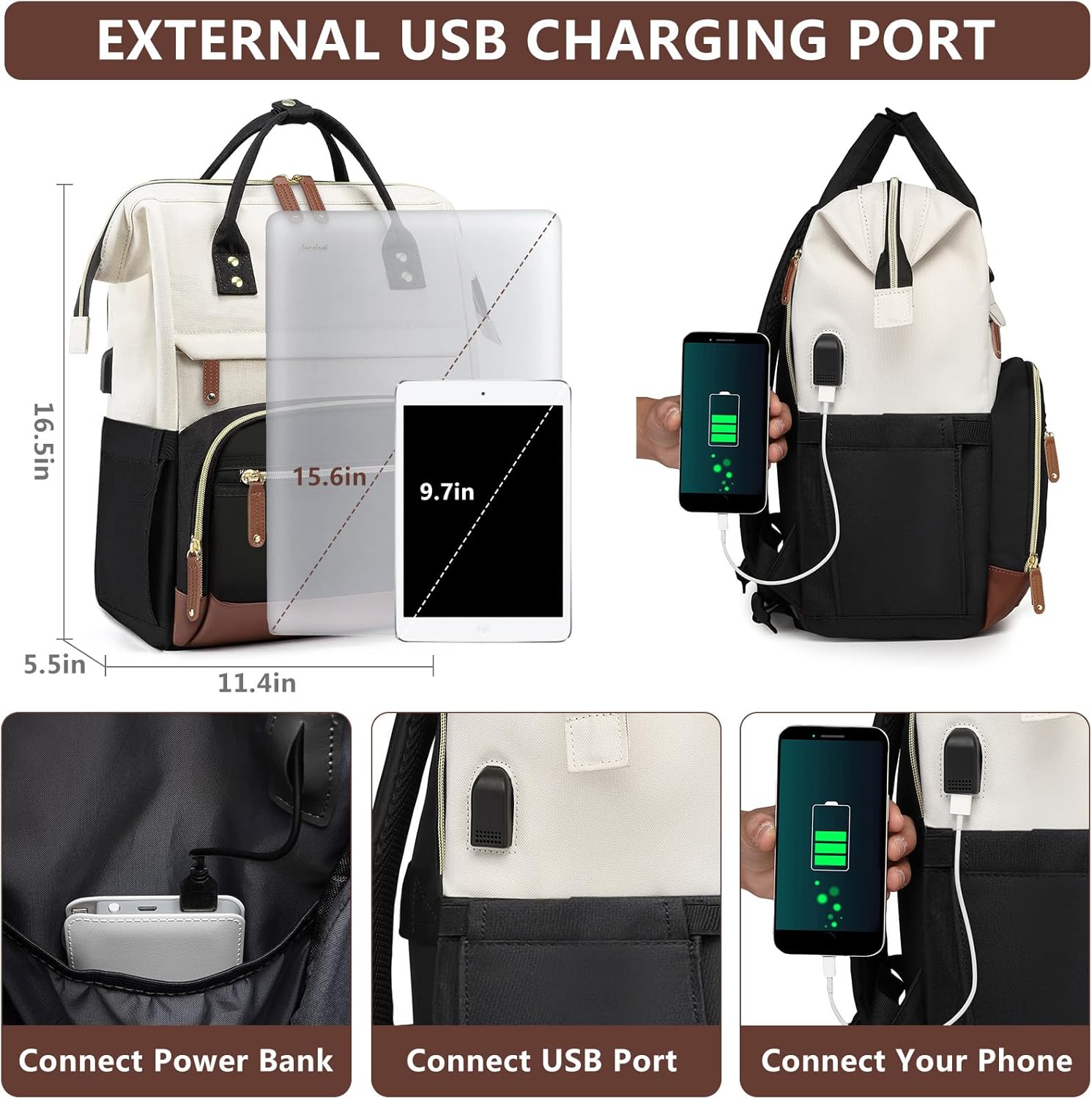 Backpack for Women Work Bags: 15.6 inch Laptop Backpack Purse Backpacks with USB Charger College