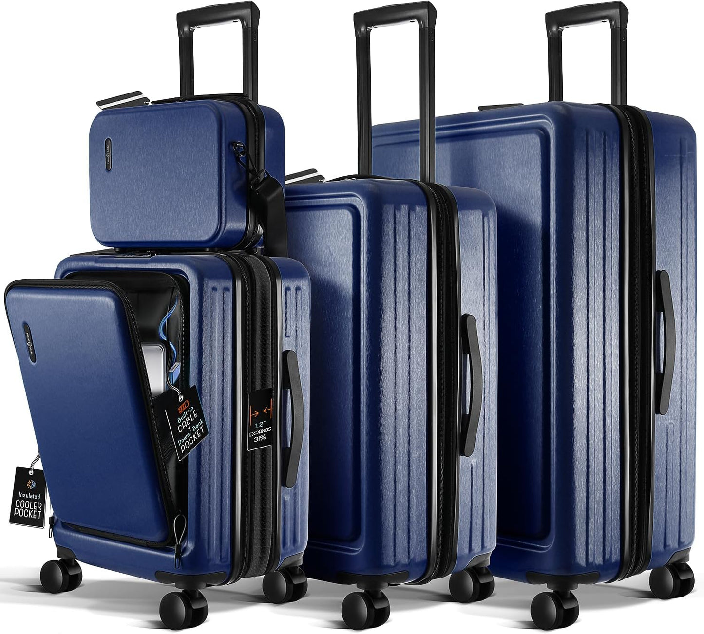 Hard Shell Luggage Sets with Spinner Wheels 4 Piece, Expandable Large Suitcases with TSA Lock, Travel Large Suitcase Set, Navy Luggage Set