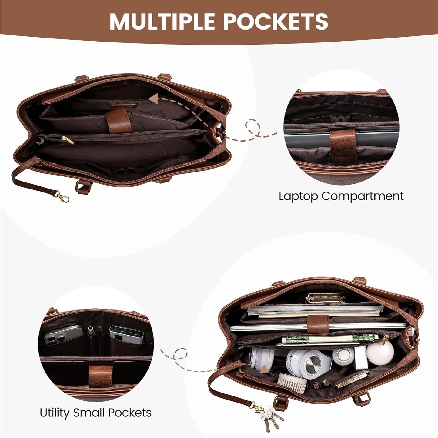 LOVEVOOK Laptop Bag for Women,15.6 Inch Laptop Tote Bag for Women,Vintage Leather Work Tote Bags Computer Business Teacher Bag,Waterproof Office Briefcase