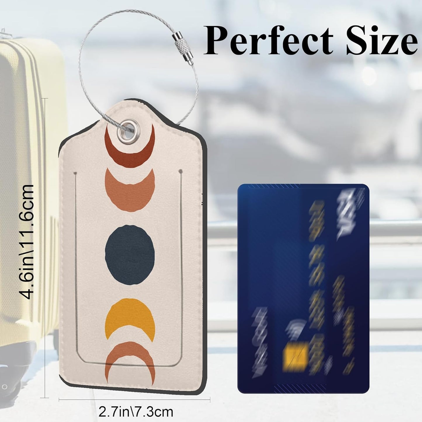 Set of 2 Luggage Tags for Suitcases, Leather Abstract Sun Moon Modern Boho Style Baggage Tags with