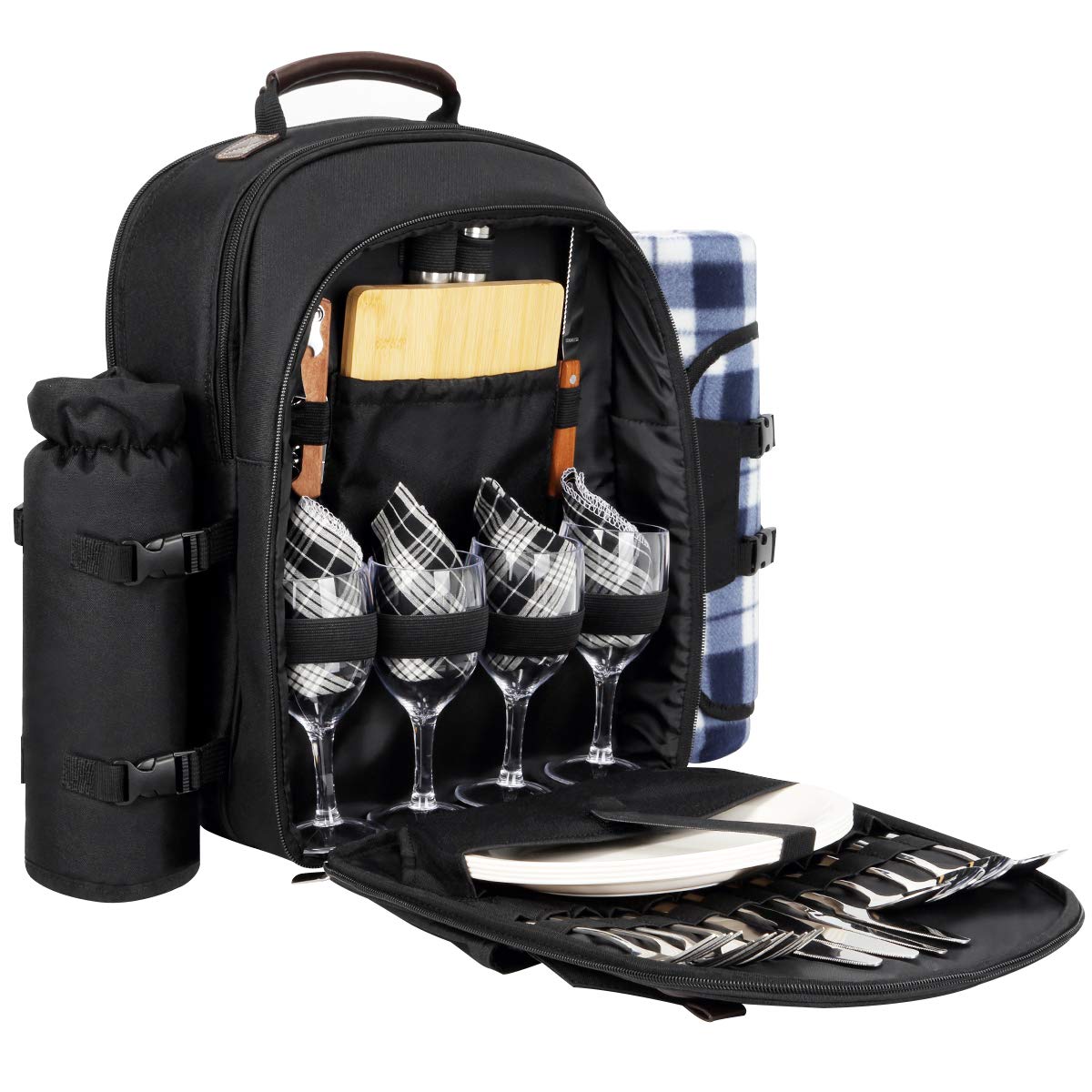 Sunflora Picnic Backpack for 4 Person Set Pack with Insulated Waterproof Pouch for Family Outdoor