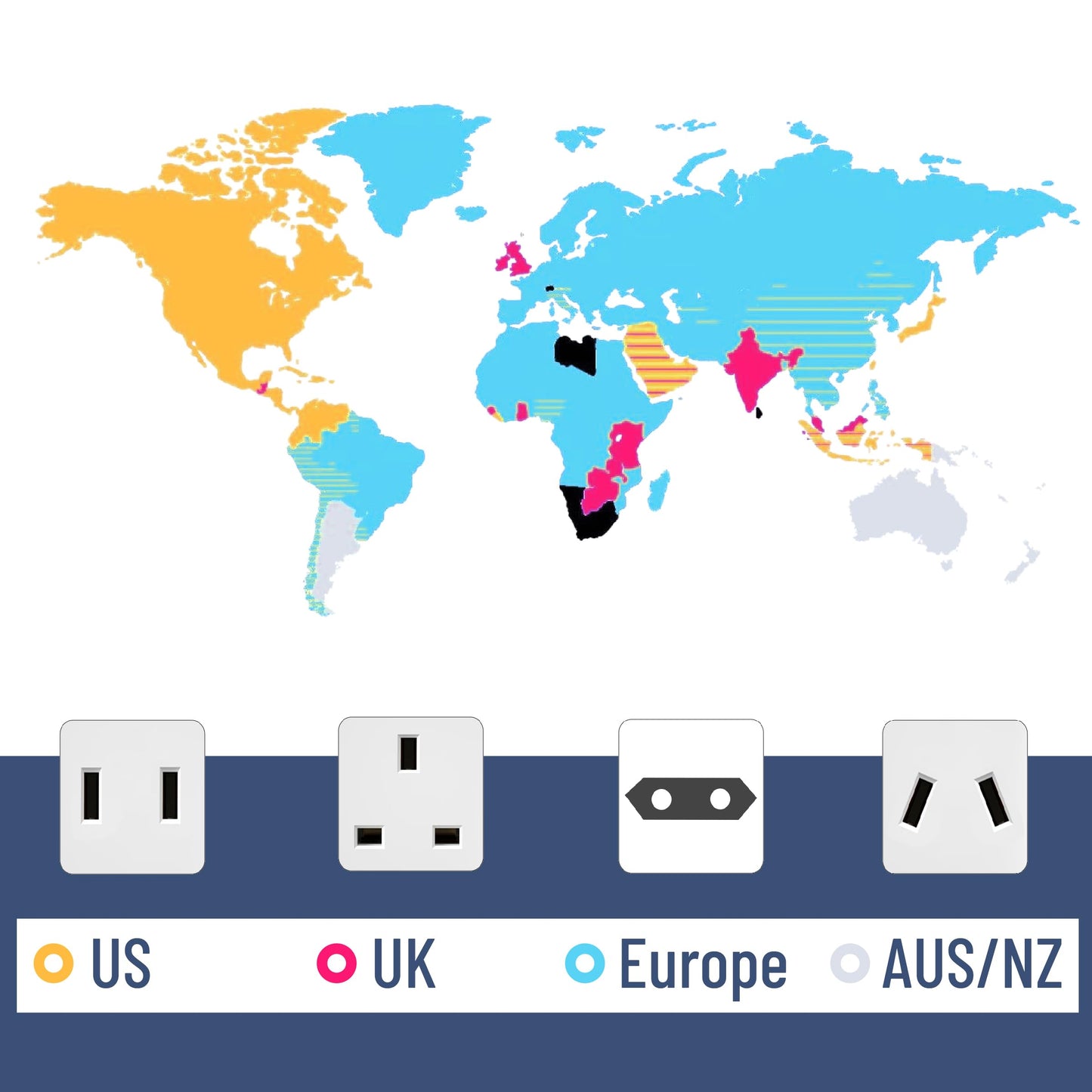 Bates- Universal Adapter for Travel, Compact International Power Adapter for USA, EU, UK