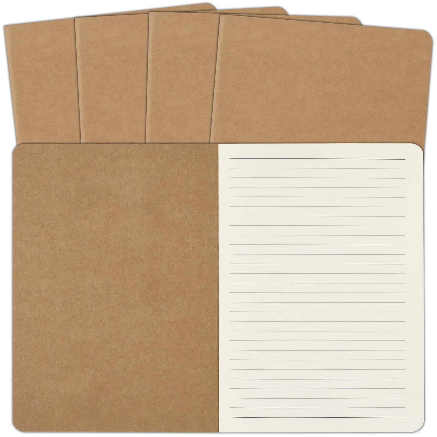 ZCZN 5 Pack A5 Kraft Notebooks Bulk, 8.15x5.5 Inches Lined Paper Journaling Notebooks, Notebooks