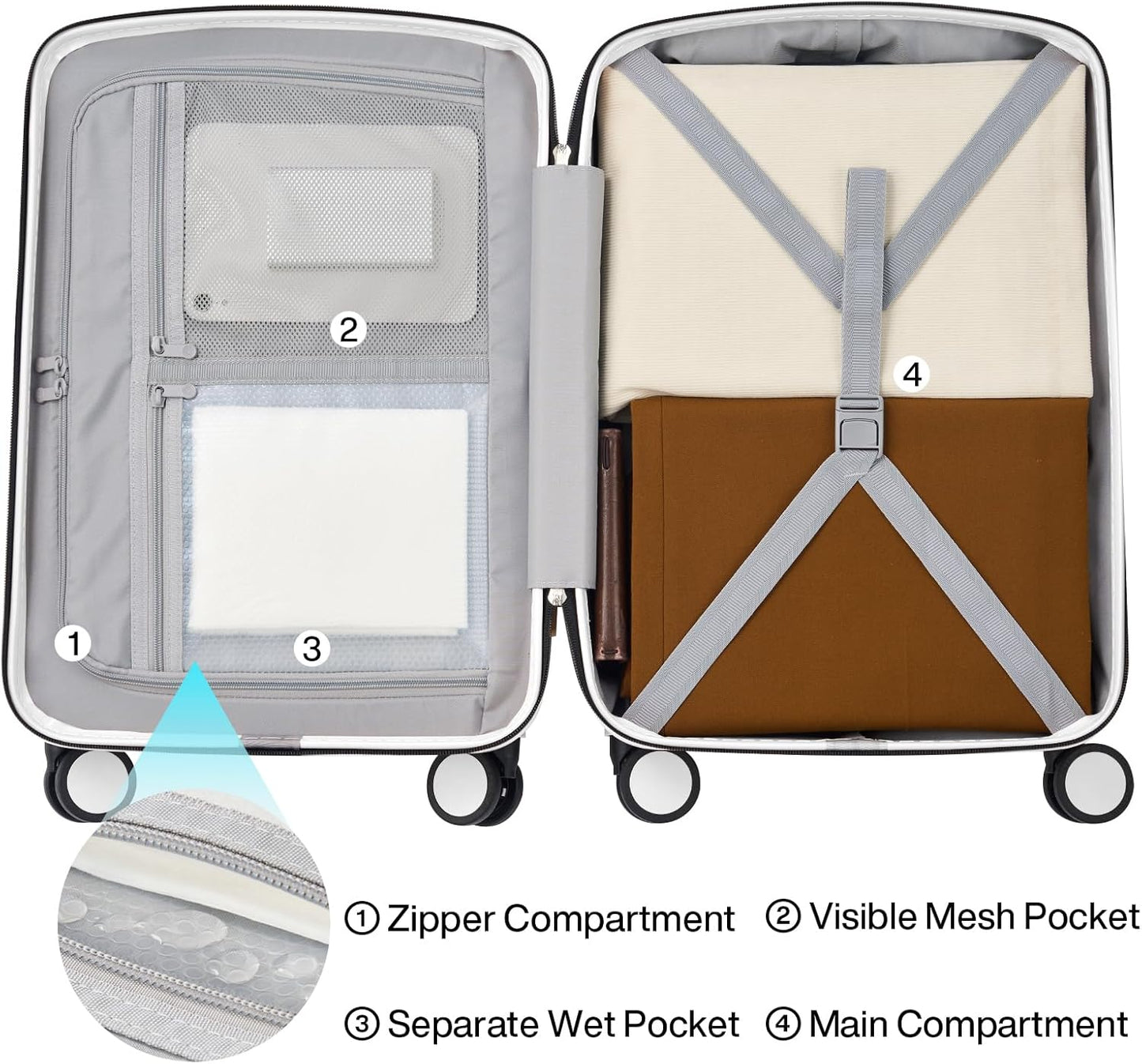 Hanke 28 Inch Luggage with Spinner Wheels Lightweight PC Hard Shell Suitcases, Large Checked Luggage with TSA Lock, Hardside Checked-Large 28" Rolling Suitcases for Travel(Smoke White)