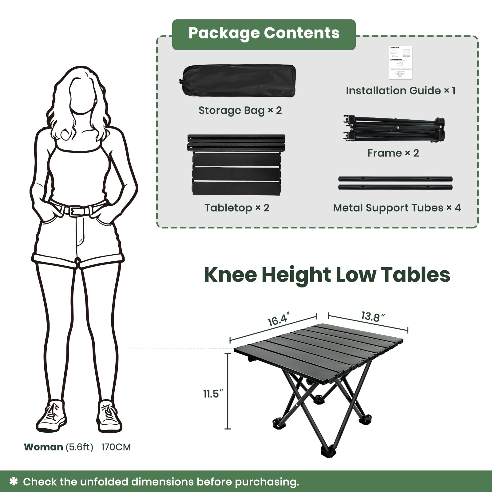 hediya 2 Pack Camping Table Foldable, Portable Folding Beach Table, Black-S