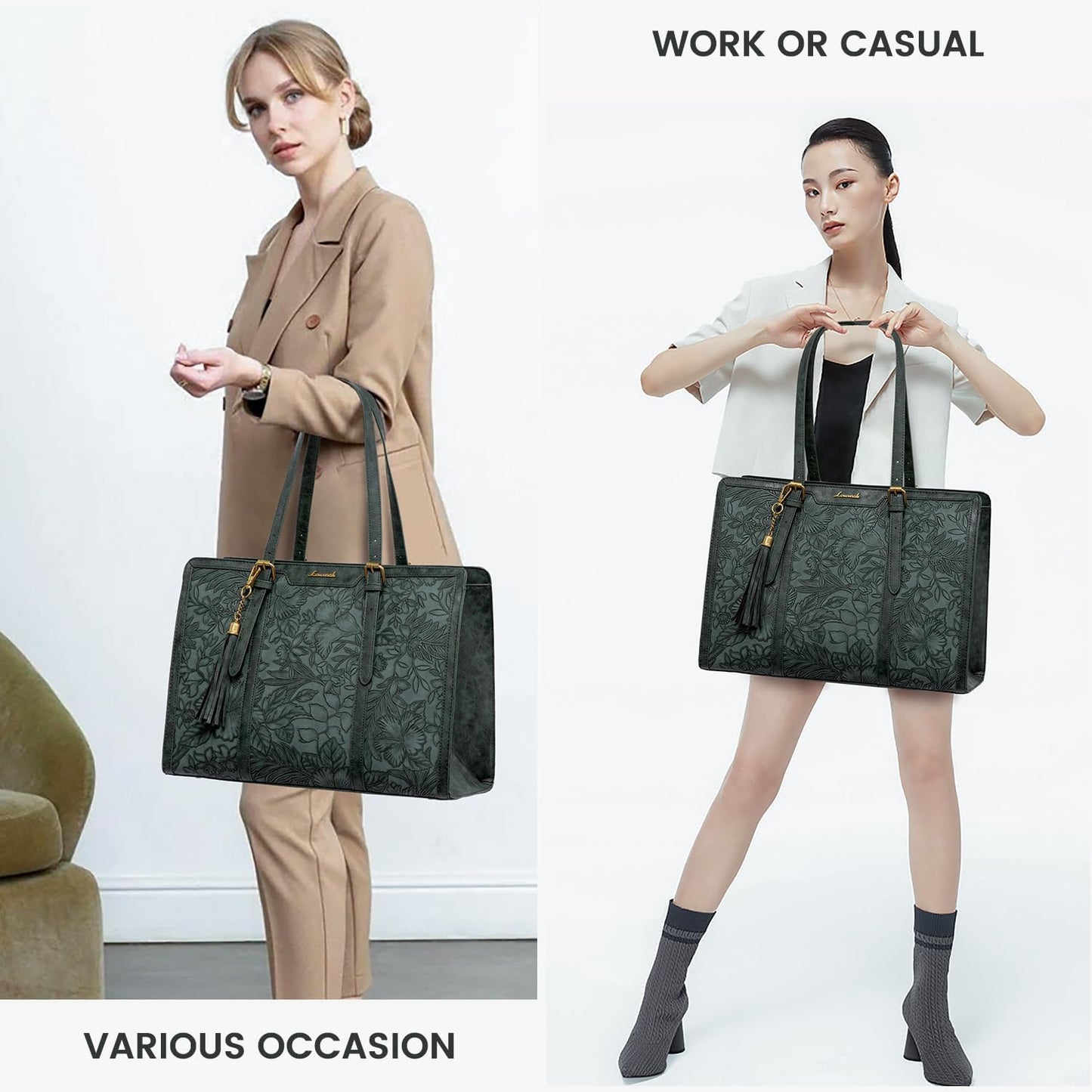 LOVEVOOK Laptop Bag for Women Vintage Leather Laptop Tote 15.6 inch Large Capacity Computer bag