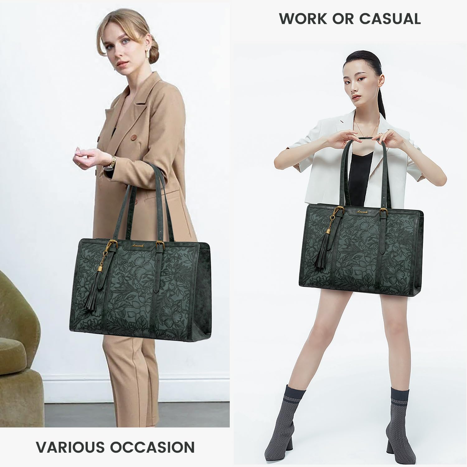 LOVEVOOK Laptop Bag for Women Vintage Leather Laptop Tote 15.6 inch Large Capacity Computer bag