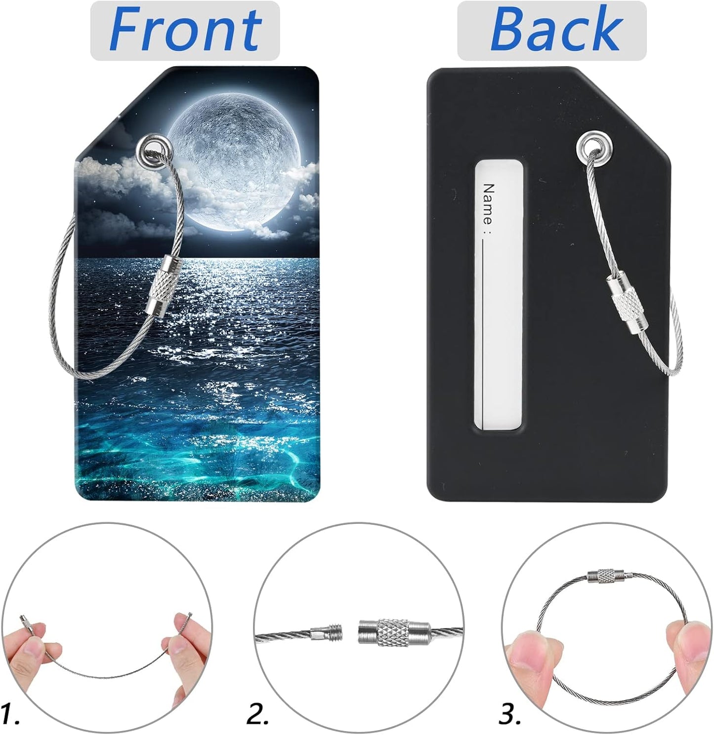 2 Luggage Tags, (1" Smaller Than Traditional) Perfect for Quick Luggage Identification with Stainless Steel Ring and Address Card for Travel and Luggage (Beautiful Starry Sky)