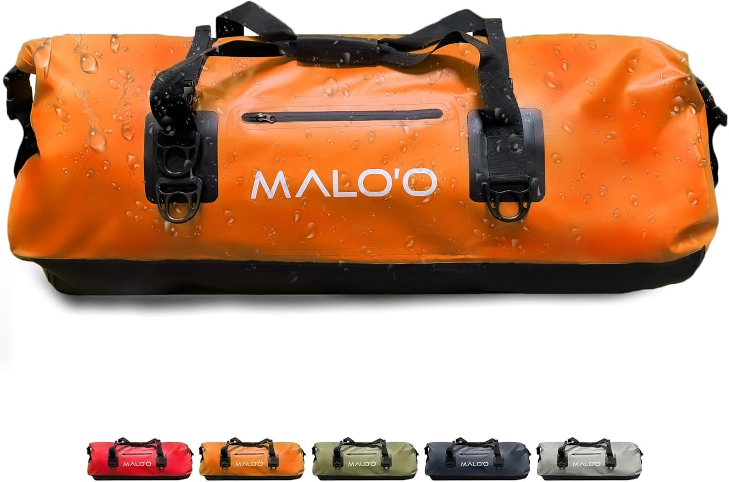 Malo’o Waterproof Dry Duffel, Heavy-Duty Roll Top Waterproof Gear Bag with Shoulder Strap & Molle Loops, Marine Duffel for Kayaking, Boating, Camping, Beach & Travel, Orange, 100L