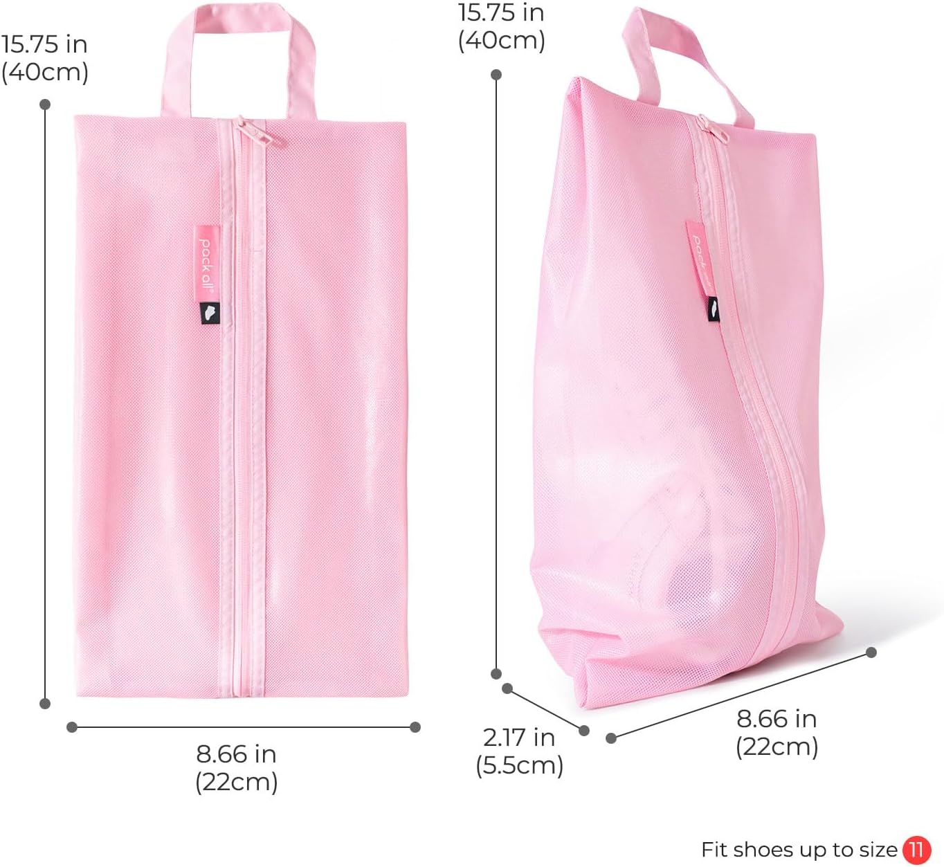 pack all Shoe Bag for Travel, Water-Resistant Shoe Pouch for Gym, Odor-Resistant Soccer Cleats Bag for Sport (Pink, 2-Pack)