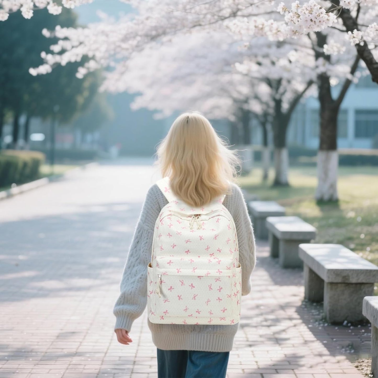 School Backpack for Teen Girls Bookbags Elementary High School Corduroy Laptop Bags Women Travel