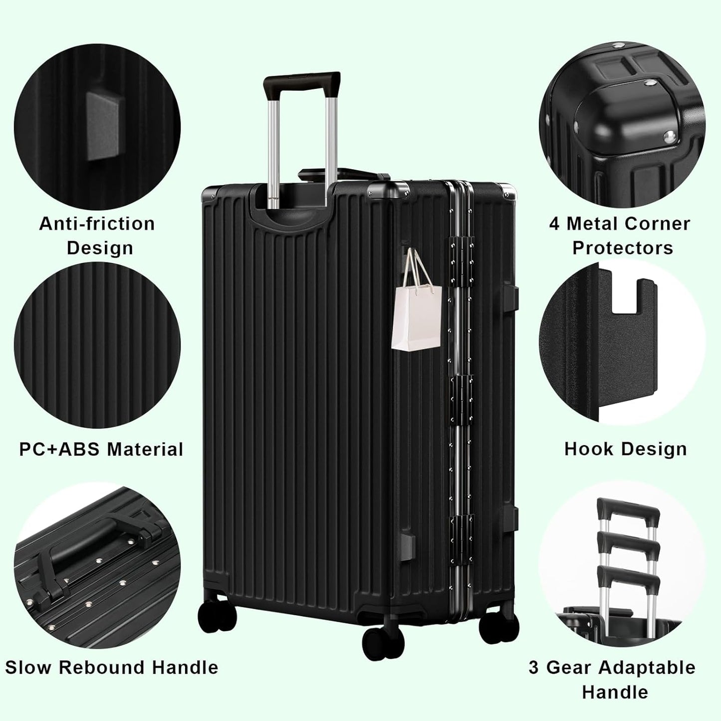 AnyZip Luggage PC+ABS Aluminum Frame Zipperless Checked Luggage Hard Shell Suitcase with TSA Lock