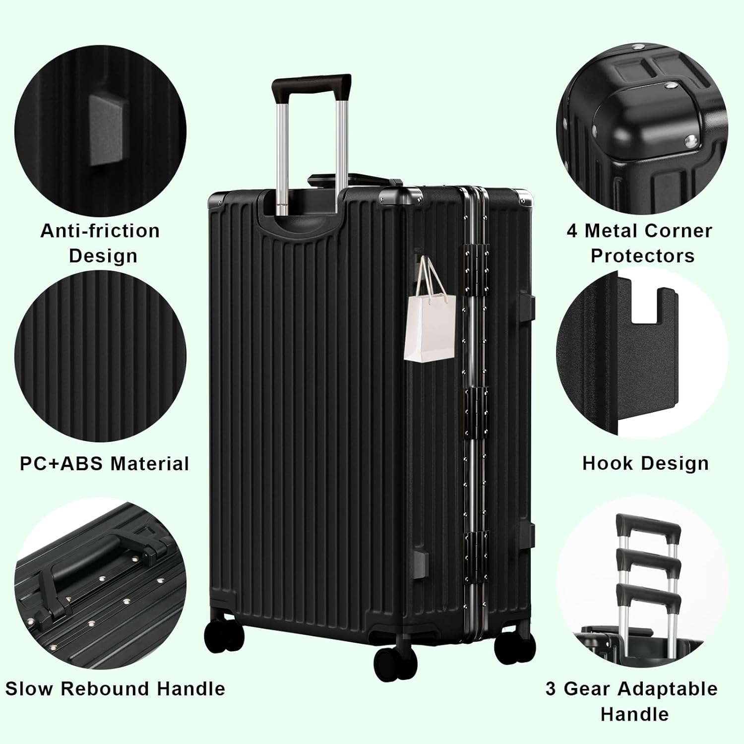 AnyZip Luggage PC+ABS Aluminum Frame Zipperless Checked Luggage Hard Shell Suitcase with TSA Lock