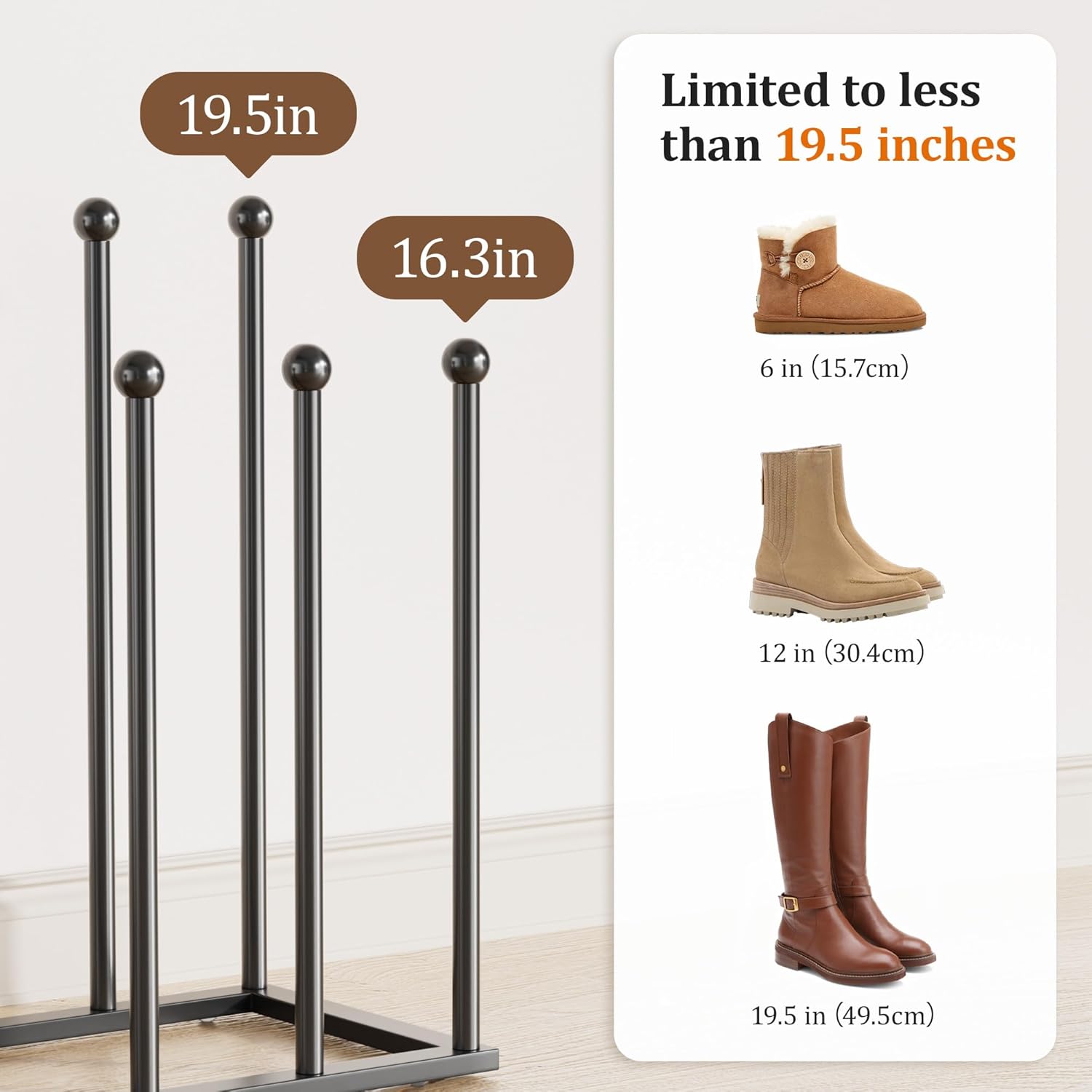 pickpiff Free Standing Shoe Racks - 19.5 Inch Black Metal Boot Rack Organizer Tall Boots for Dorm