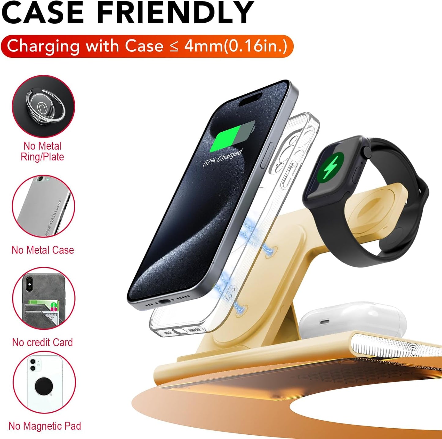 3 in 1 Charging Station for iPhone 17 - Wireless Charger for Apple Products for iPhone 17 16 15 14 13 12 11 Pro Max - Foldable Wireless Charging Station Dock Stand for iWatch Series & AirPods(Beige)