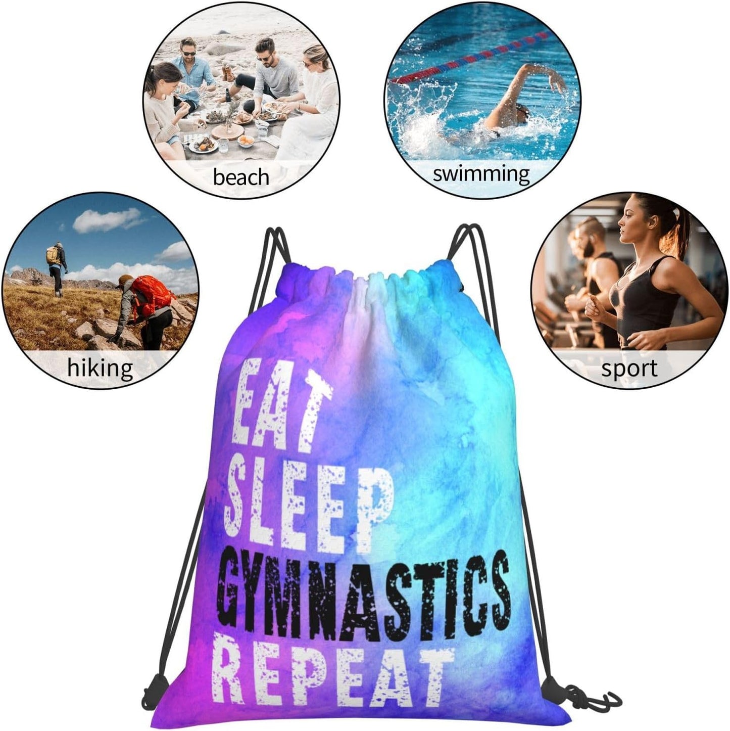 Gymnastics Drawstring Backpack Light Gym String Bag Pink Water Resistant Sackpack Sport Yoga Daypack For Womens Mens