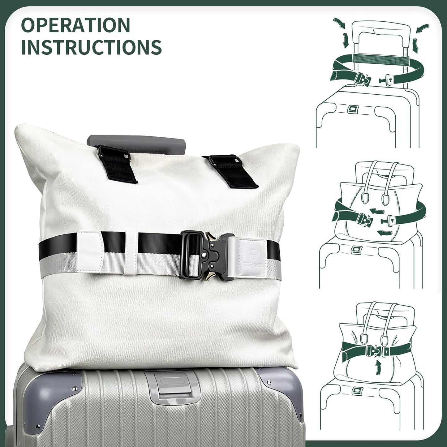 Luggage Straps for Carry On, Vethers Add a Bag Travel Belt, Hands Free Luggage Helper, Adjustable and Stylish Belt with Metal Buckles for Second Bag, Tote, Airport Travel Accessory (Tuxedo)
