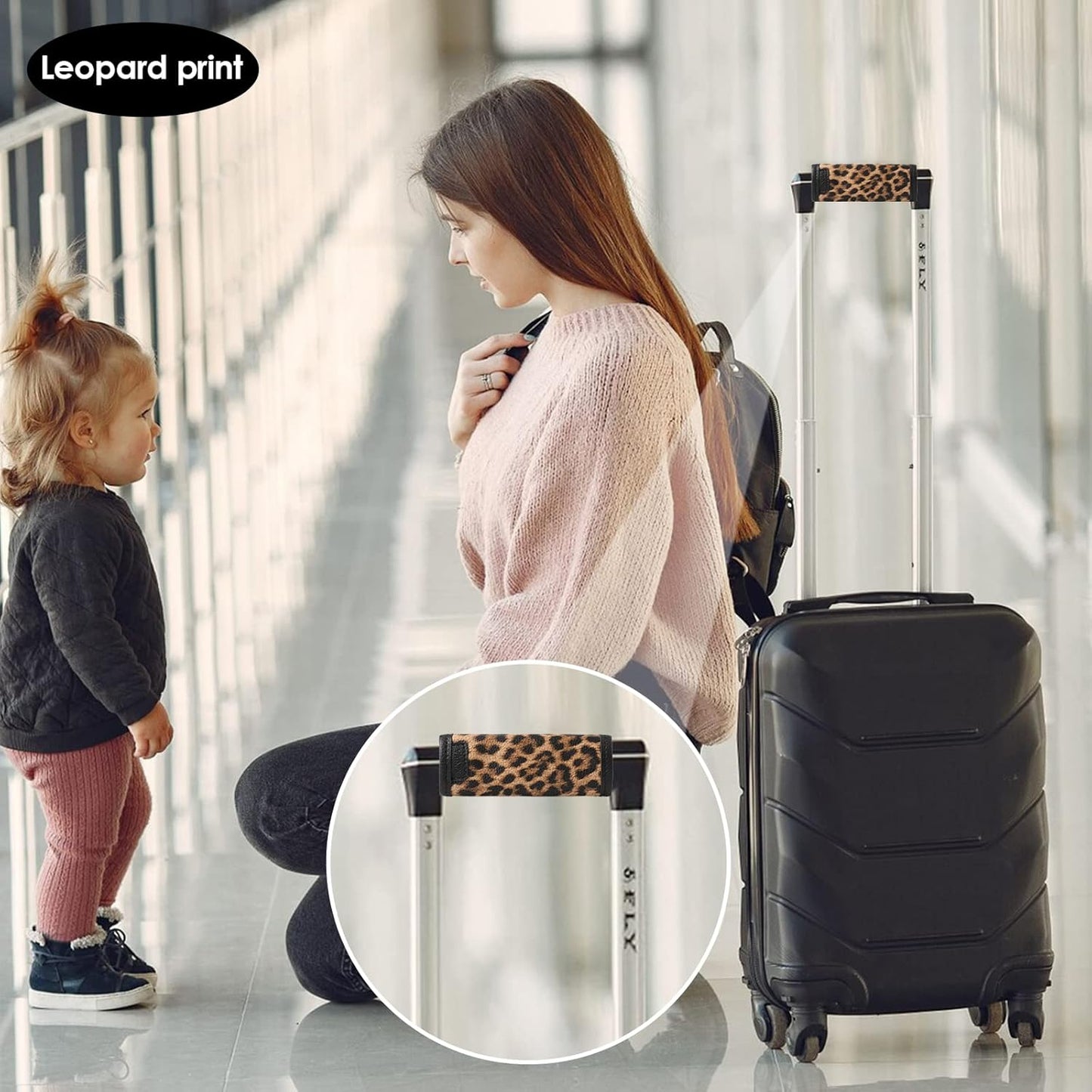 KINIVA Leather Luggage Handle Wrap 2 Pack Set,Luggage Identifiers Tags Markers for Luggage Suitcase,Travel Accessories(leopard-2pcs)